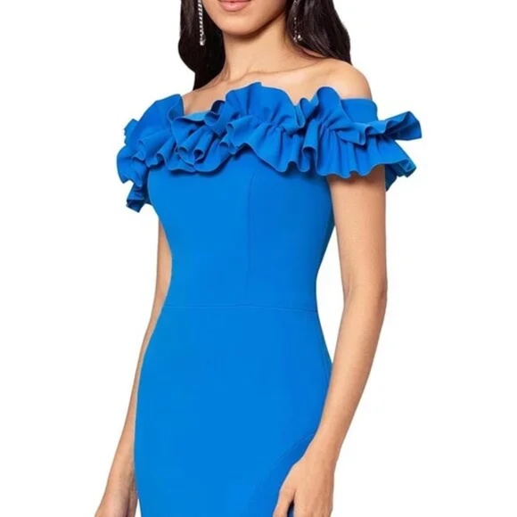 Xscape Evenings Off the Shoulder Ruffle Crepe Trumpet Gown size 6 NWT $258 - Picture 4 of 15